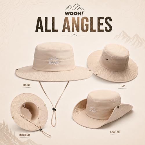 WOOH Sun Hats for Women,UPF80+ Wide Brim Foldable Bucket Hat with Adjustable Chin Strap,Summer Hat for Beach Hiking Gardening - color: Beige