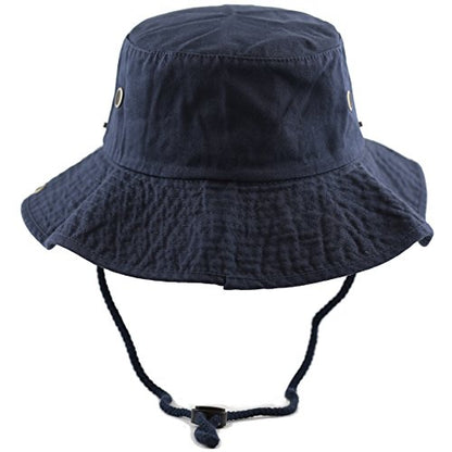The Hat Depot Cotton Stone-Washed Safari Wide Brim Foldable Double-Sided Sun Boonie Bucket Hat - color: 2. Cotton - Navy, size: Small-Medium