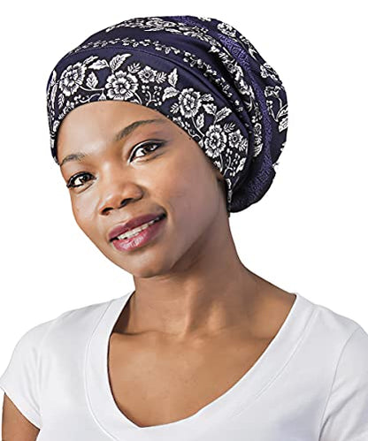 Adjustable Satin Lined Sleep Cap for Dreadlocks Curly Hair Large Head-Stay On Overnight - color: Blue Navy