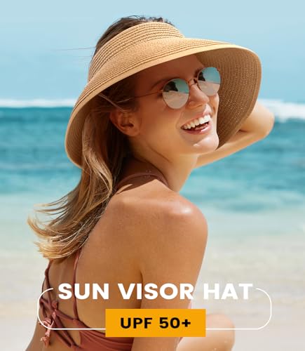 Beach Sun Straw Hats for Women, UPF 50+ UV Sun Protection Summer Straw Hat - color: 12cm - Khaki