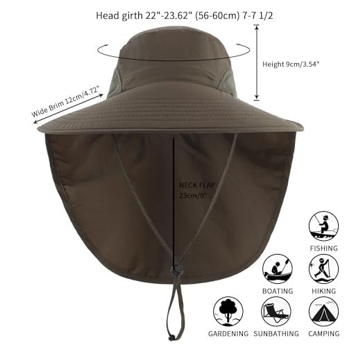 Home Prefer Outdoor UPF50+ Sun Hat Wide Brim Mesh Fishing Hat with Neck Flap - color: Army Green