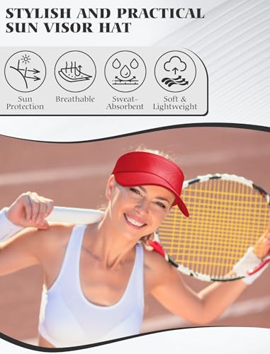 12 Pack Sun Visor Hats Softball Adjustable Cap Sun Protection for Women Men - color: Red