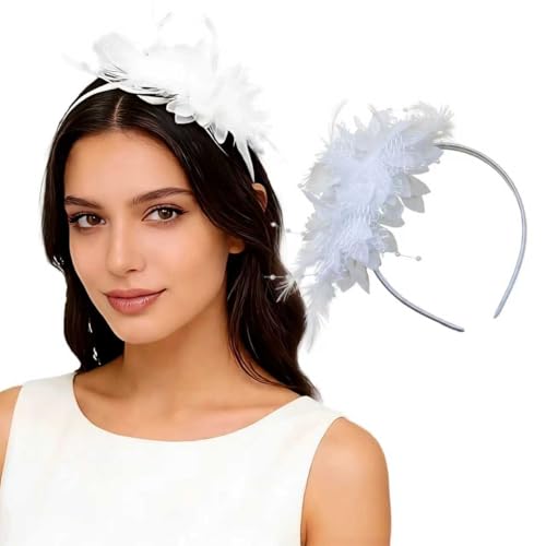 Fascinators for Women Ribbon Feather Tea Party Headwear - color: White