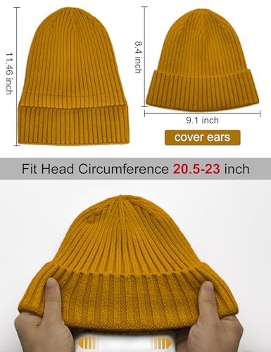 Satin Lined Wool Acrylic Blend Beanie Hat Women Men, Winter Knit Cap - color: Yellow
