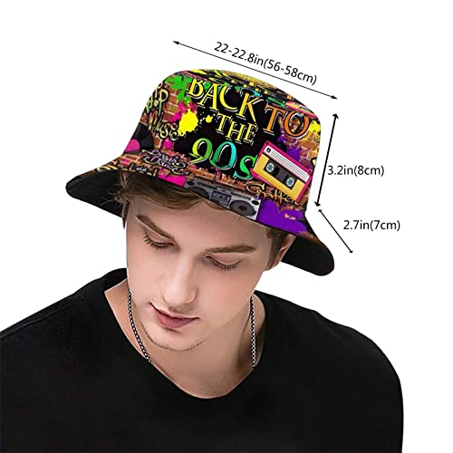 Funny Retro 80s 90's Style Design Summer Unisex Reversible Print Bucket Hat - color: 80s_ 90s 10