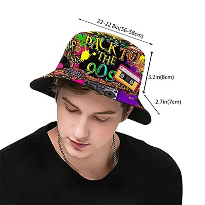 Funny Retro 80s 90's Style Design Summer Unisex Reversible Print Bucket Hat - color: 80s_ 90s 10