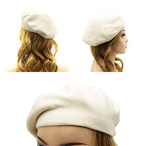 Wheebo Reversible Solid Color French Beret Hat for Women and Girls - color: Beige White