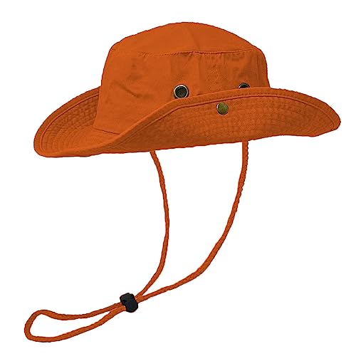 Glory Max Washed Cotton Bucket Hat with Chin Strap Fishing Sun Safari Boonie Cap - color: Orange, size: Large-X-Large