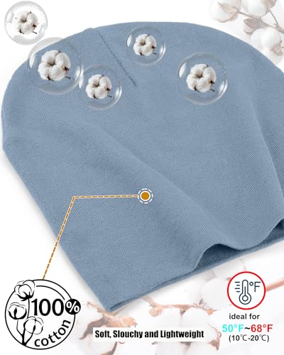ROYBENS Thin 100% Cotton Beanie for Men Women Lightweight Slouchy Chemo Hat - color: 1pcs-blue Denim
