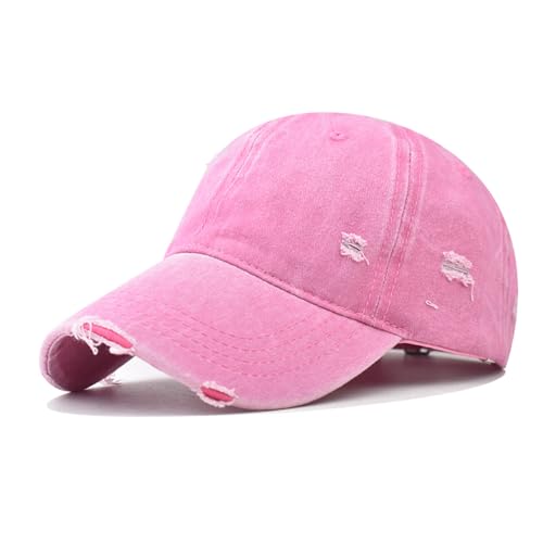 Classic Vintage Distressed Baseball Cap, Washed Cotton, Adjustable Fit - color: C-pink