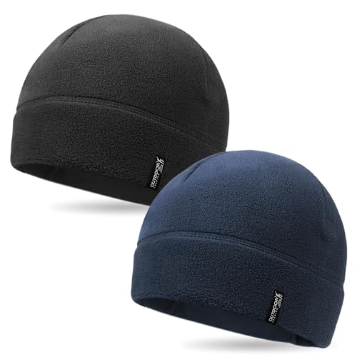 OUTDOOR SHAPING 2 Pack Tactical Fleece Watch Caps, Winter Beanies - color: Black+navy