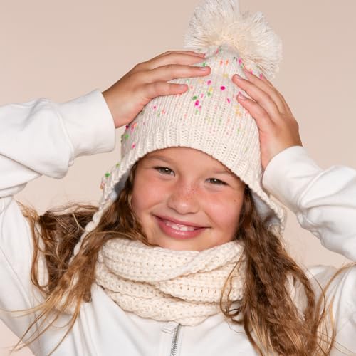 Girls Warm Knit Earflap Hat, Fleece Lined Cold-Weather Essential for Kids 1-12 Years, Unique Colorful Design, Premium Quality - color: Off-white, size: 6-12 Years