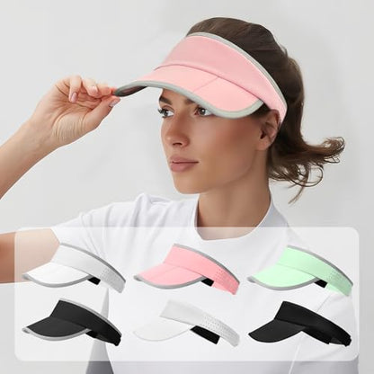 Women's Sun Visor Hat - Foldable Golf Hats Adjustable Quick Dry Running Tennis Cap, UV Protection Beach Hat for Women - color: Pink
