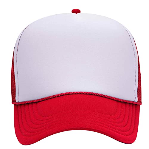 OTTO Wholesale 12 x Cap 5 Panel Mid Profile Mesh Back Trucker Hat - color: Red/Wht/Red