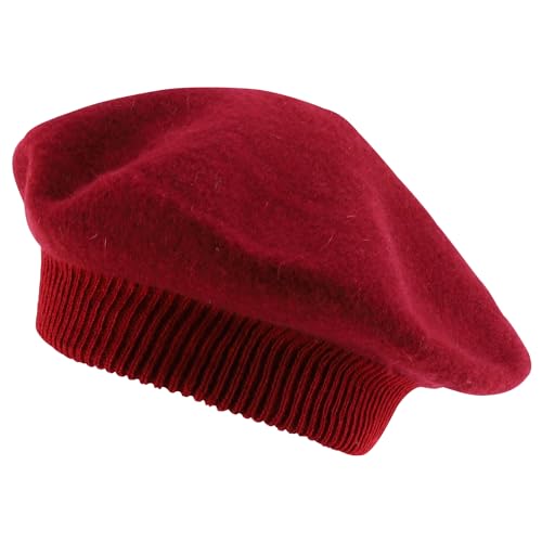 Trendy Apparel Shop Plain Solid French Wool Beret Hat - color: Burgundy