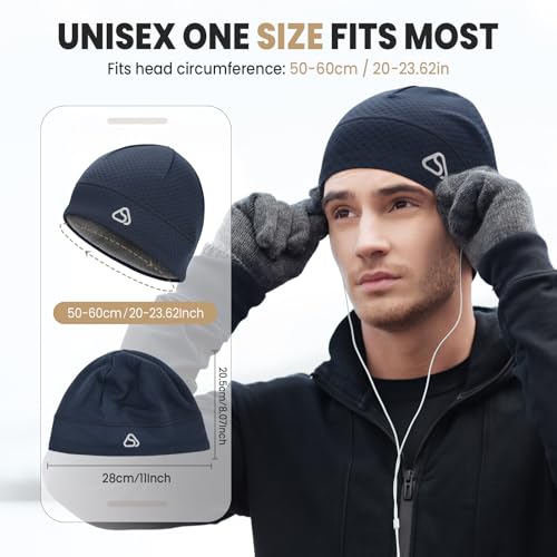 Skull Cap for Men Women Unidirectional Moisture Absorption & Sweat Wicking Quick-Dry Running Hat Beanie, Thermal Helmet Liner - color: Navy Blue