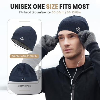 Skull Cap for Men Women Unidirectional Moisture Absorption & Sweat Wicking Quick-Dry Running Hat Beanie, Thermal Helmet Liner - color: Navy Blue