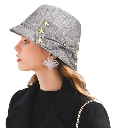 Glamorstar Vintage Felt Cloche Hat Winter Floral Fedora Bucket Hat Bowler Hats - color: Grey 5