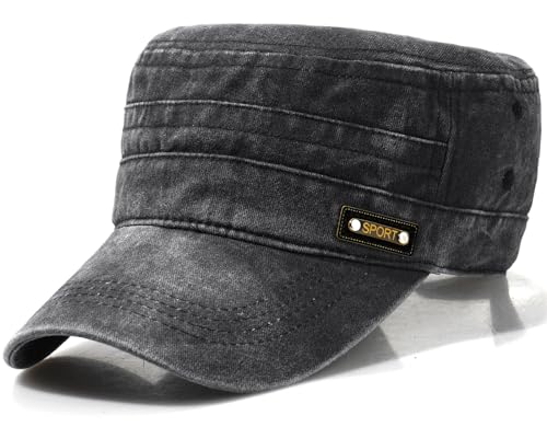 Glamorstar Unisex Cadet Army Caps Military Cap Vintage Flat Top Hats for Men Women - color: Black