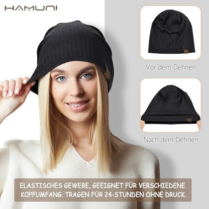 HAMUNI Slouchy Beanie for Men Women Soft Lightweight Chemo Headwear - color: Black+wine Red