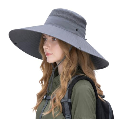 Wide Brim Sun Hat for Men Women UV Protection Bucket Fishing Hats - color: Dark Gray