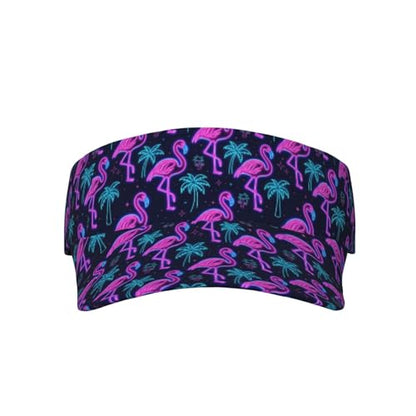 Funny Adjustable Sport Sun Visor Hat for Women Men - color: Retro 80s Neon Flamingo