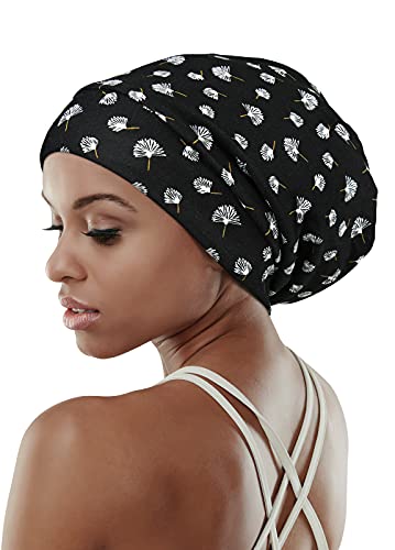 Adjustable Satin Lined Sleep Cap for Dreadlocks Curly Hair Large Head-Stay On Overnight - color: Black Brown