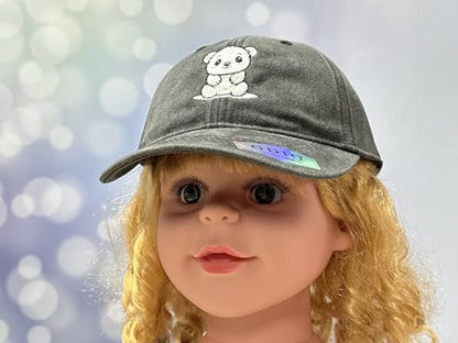 Adjustable Embroidery Animal Baseball Hat for Kid Toddler Child - color: Polorbear (Washed Black)
