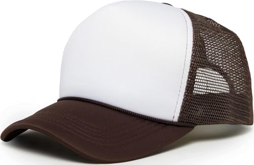 Funky Junque Blank Mesh Foam Lightweight Snapback Trucker Hat - color: Brown/White