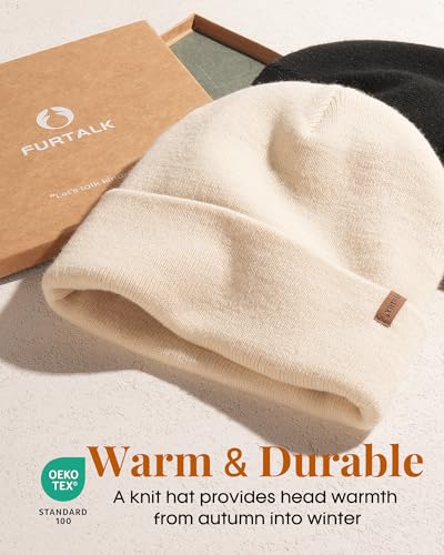 FURTALK Satin Lined Beanie for Women Men Knit Beanie Hat Acrylic Winter Hats Warm Slouchy Skull Cap - color: Beige