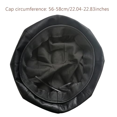 Women PU Leather French Beret Hat, 8-Panel Classic Artist Cap Causal Beanie Black, M
