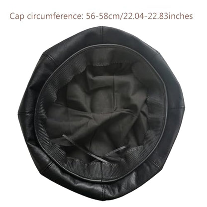 Women PU Leather French Beret Hat, 8-Panel Classic Artist Cap Causal Beanie Black, M
