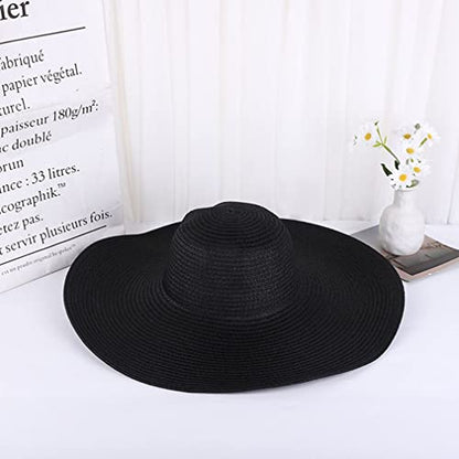 Big Beach Hats for Women Foldable Summer Wide Brim Packable Oversized Sun Hat Lady Girl Travel Straw Cap - color: Black