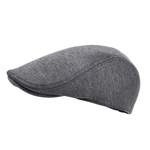 FEINION Men Cotton Newsboy Cap Soft Fit Cabbie Hat - color: Dark Grey