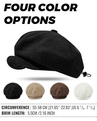 Croogo Baker Boy Newsboy Cap Beret Hats Adjustable Cabbie Apple Hat for Men - color: Bl45-black