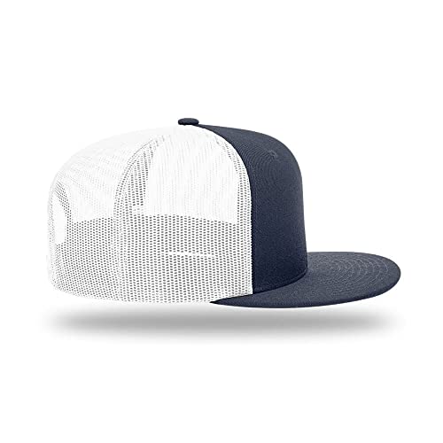 Richardson 511 Wool Blend Flatbill Trucker Snapback Adjustable Cap - color: Navy/White