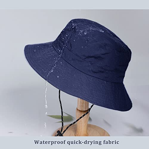 Waterproof Bucket Hat for Women and Men - UV Protection Beach Sun Hat Fishing Safari Boonie Hat Rain Hat Adjustable Packable - color: Navy Blue - Waterproof