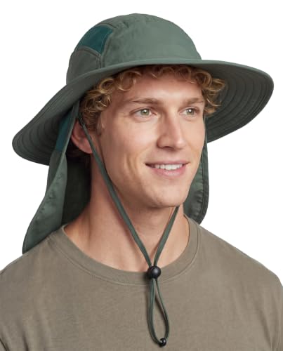 Home Prefer UPF 50+ Sun Hat with Neck Flap Wide Brim Fishing Hat for Men - color: Forest Green