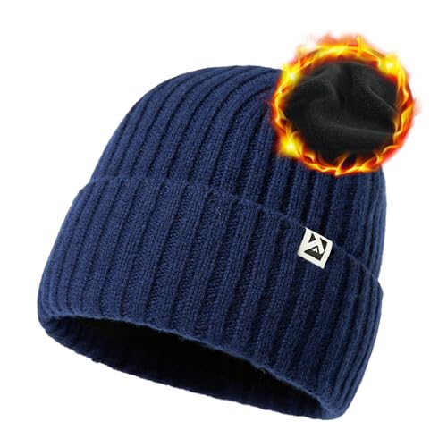 TOP-EX PolarWool™ L/XL/XXL 100% Merino Wool Beanie Fleece Lined Hat Watch Cap for Cold Weather Winter Warm - color: Navy, size: Large