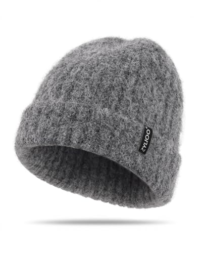 XXL Chunky Beanie for Big Heads Men Women,Loose Thick Knit Winter Hat - color: Gray