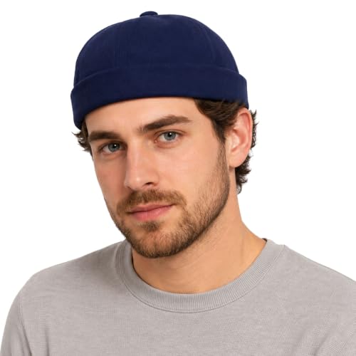 Adjustable Unisex Hip-Hop Docker Hat Dome Brimless Hats - color: Navy Blue