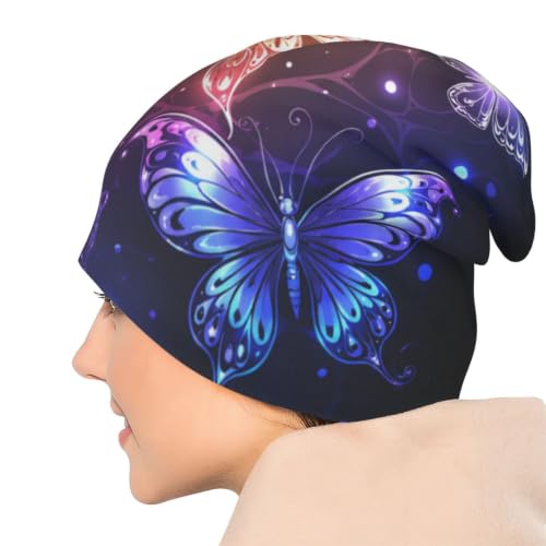 Gamepad Print Slouchy Beanie Skull Caps Chemo Hats Baggy Headwear for Men Women Jogging Cycling - color: Butterflies