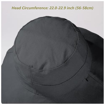 vidsel Womens Sun Hats Wide Brim Reversible Bucket Cotton Hat with Hat Clip - color: Black, size: Medium