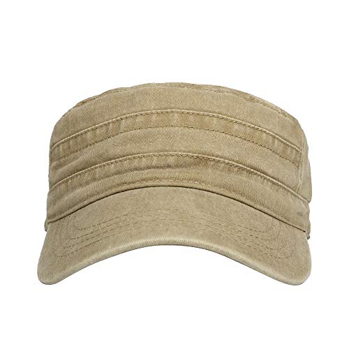 WITHMOONS Washed Cotton Cadet Cap Vintage Military Army Hat Mens Womens KZ40037 - color: Beige