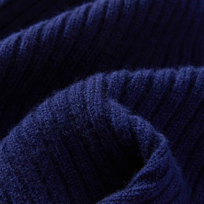 100% Merino Wool Fisherman Beanie Hat, Unisex Warm Winter Hats, Soft Breathable Knitted Short Cuffed Cap - color: Dark Blue