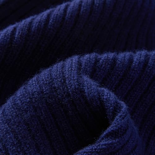100% Merino Wool Fisherman Beanie Hat, Unisex Warm Winter Hats, Soft Breathable Knitted Short Cuffed Cap - color: Dark Blue
