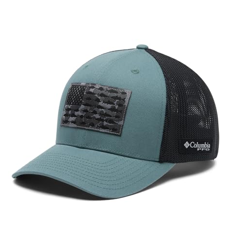 Columbia Unisex PFG Logo Mesh Ball Cap - color: Metal/Black Deltahunter Fish Flag, size: Large-X-Large