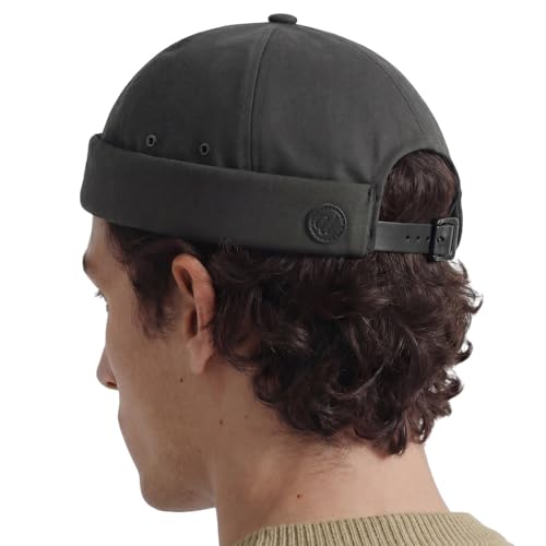 UNDERCONTROL Vintage Brimless Sailor Fisherman Leon Hat Miki Skull Docker Leather Strap Beanie Cap for Men & Women Korea - color: Charcoal