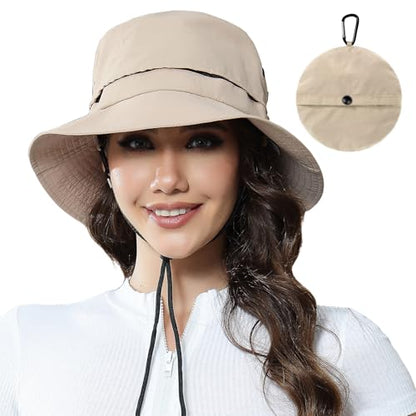 Packable Bucket Hat for Women Waterproof UV Protection Sun Hat - color: Light Brown