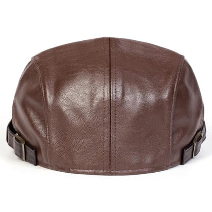 Newsboy Cap for Men, Flat Cap, PU Leather Hat - color: Patch| Light Brown